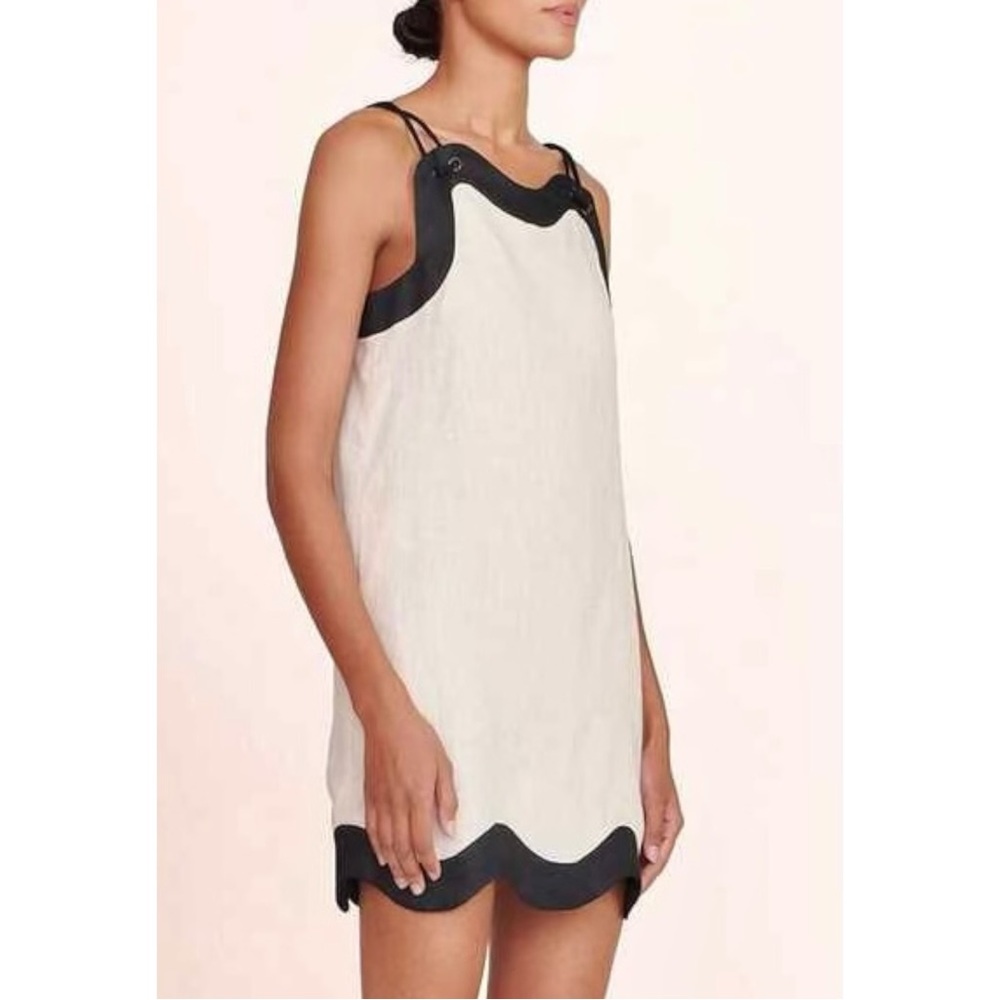 STAUD Renata Dress - Cream & Black Linen Trapeze Rope Strap Mini Dress sz M - Picture 1 of 11